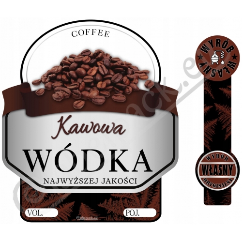 Etykieta na wódkę KAWOWA + banderolka 10szt