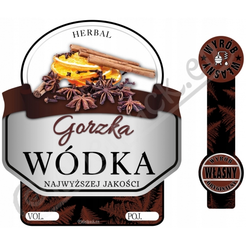 Etykieta na wódkę GORZKA + bander. 10szt.