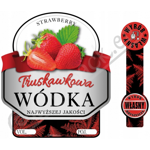 Etykieta - wódka TRUSKAWKOWA + banderolka. 10szt