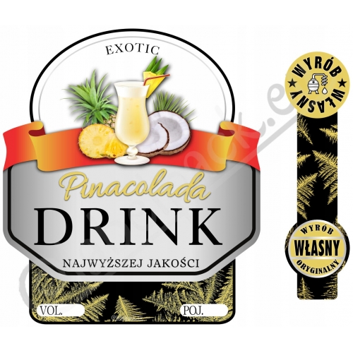 Etykieta - drink PINACOLADA + banderolka. 10szt