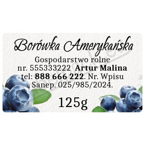 Etykiety naklejki - BORÓWKA AMERYKAŃSKA - 125g-250g 108szt PERSONALIZACJA