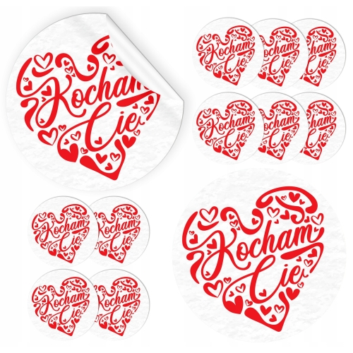 Naklejki KOCHAM CIĘ - 48x naklejki na Walentynki, Naklejka Serce