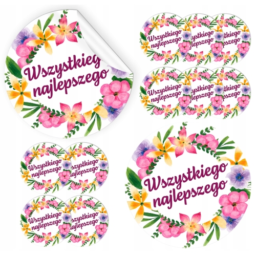 Naklejki WSZYSTKIEGO NAJLEPSZEGO - 48x ETYKIETY NA PREZENTY
