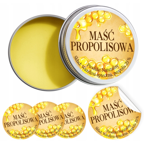 Etykiety na Maść Propolisową - 48x Propolis, Kit pszczeli FI-46mm