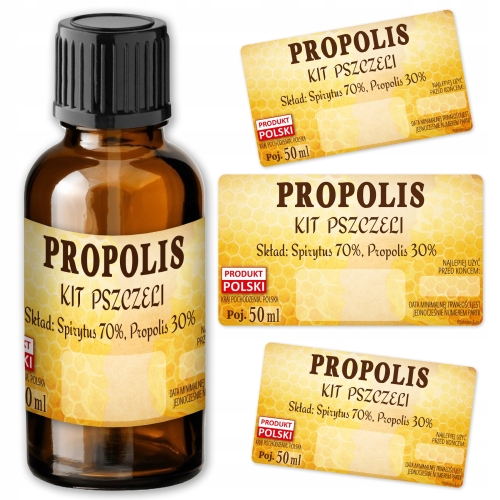 Etykiety na PROPOLIS 36 szt. 50ml, etykiety na Kit Pszczeli