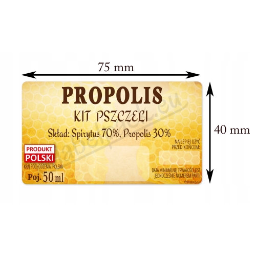 Etykiety na PROPOLIS 36 szt. 50ml, etykiety na Kit Pszczeli