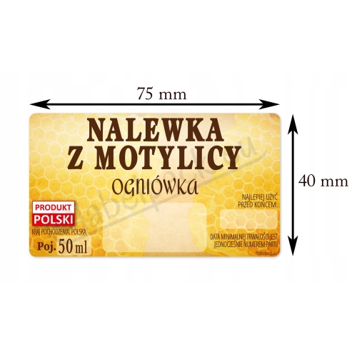 Etykiety na NALEWKĘ Z MOTYLICY 36 szt. 50ml, OGNIÓWKA