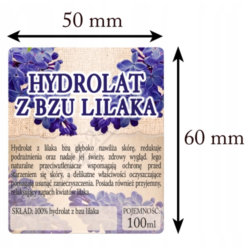 Etykiety na HYDROLAT Z BZU LILAKA - 30 szt. butelka 100ml