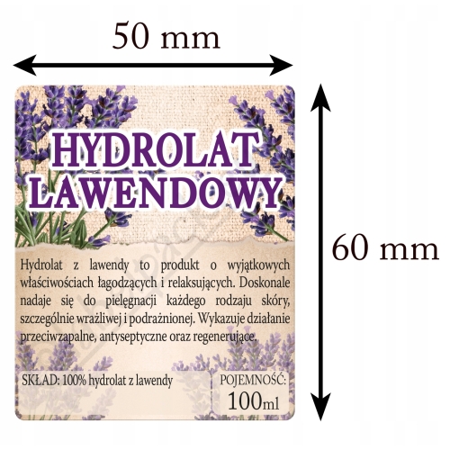 Etykiety na HYDROLAT LAWENDOWY - 30 szt. butelka 100ml