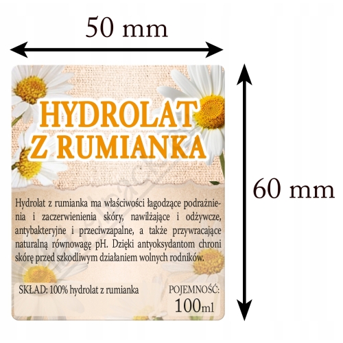 Etykiety na HYDROLAT Z RUMIANKA - 30 szt. butelka 100ml