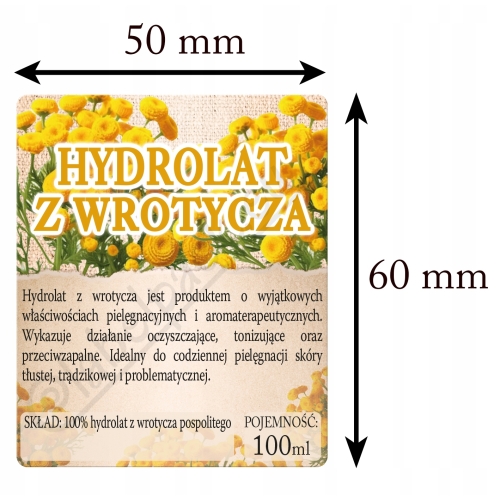 Etykiety na HYDROLAT Z WROTYCZA - 30 szt. butelka 100ml