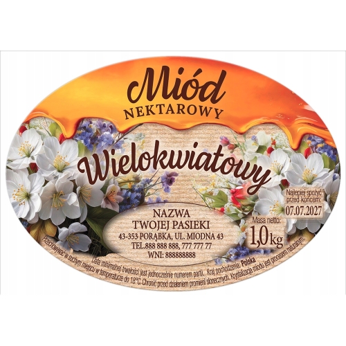 Etykiety na MIÓD - OWALNE DUŻE - 96 szt. PESONALIZOWANE
