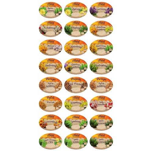 Etykiety na MIÓD - OWALNE DUŻE - 96 szt. PESONALIZOWANE