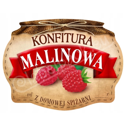 KONFITURA MALINOWA- Etykieta na słoik, naklejka
