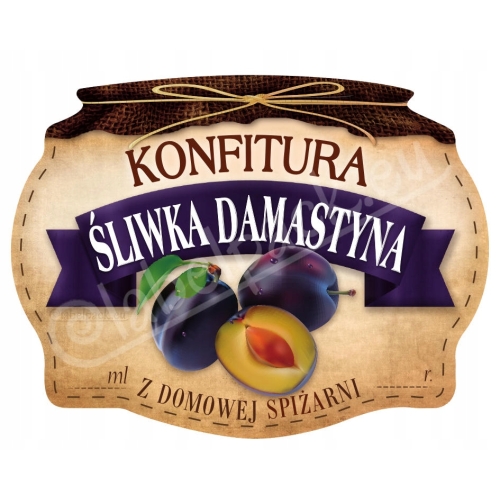 KONFITURA ŚLIWKA DAMASTYNA - Etykieta na słoik, naklejka