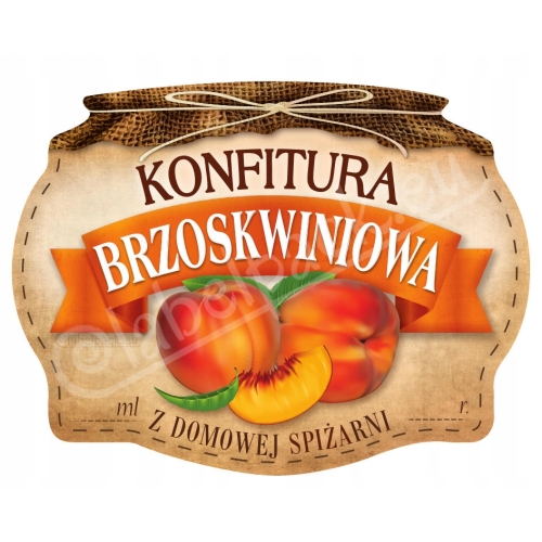 KONFITURA BRZOSKWINIA - Etykieta na słoik, naklejka