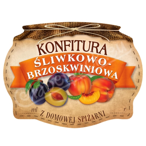 KONFITURA ŚLIWKOWO - BRZOSKWINIOWA - Etykieta na słoik, naklejka