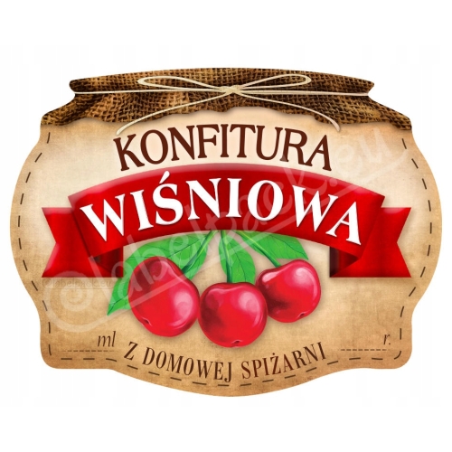 KONFITURA WIŚNIOWA - Etykieta na słoik, naklejka