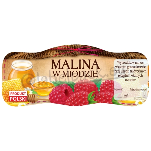 Etykiety na MALINY W MIODZIE 210ml - 500ml 24szt