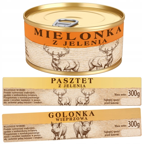 Etykieta na KONSERWĘ 300g - 39x190mm, mielonka, pasztet, golonka 14 szt.